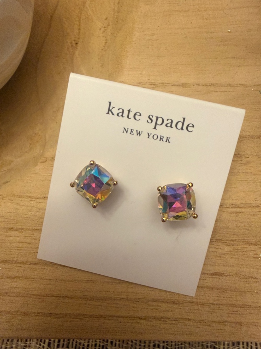 Kate Spade Gold Tone Square Stud Earrings Iridescent Stones